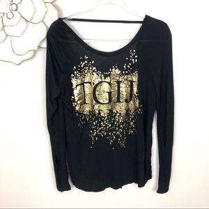 Juicy Couture long sleeved graphic tee black gold metallic